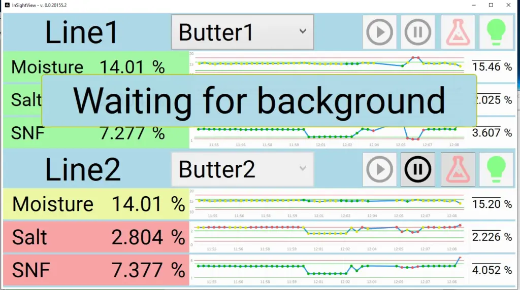 Capture d'écran d'InSightView pour l'analyse en ligne avec InSight Pro. Diverses variables. Attente de la référence